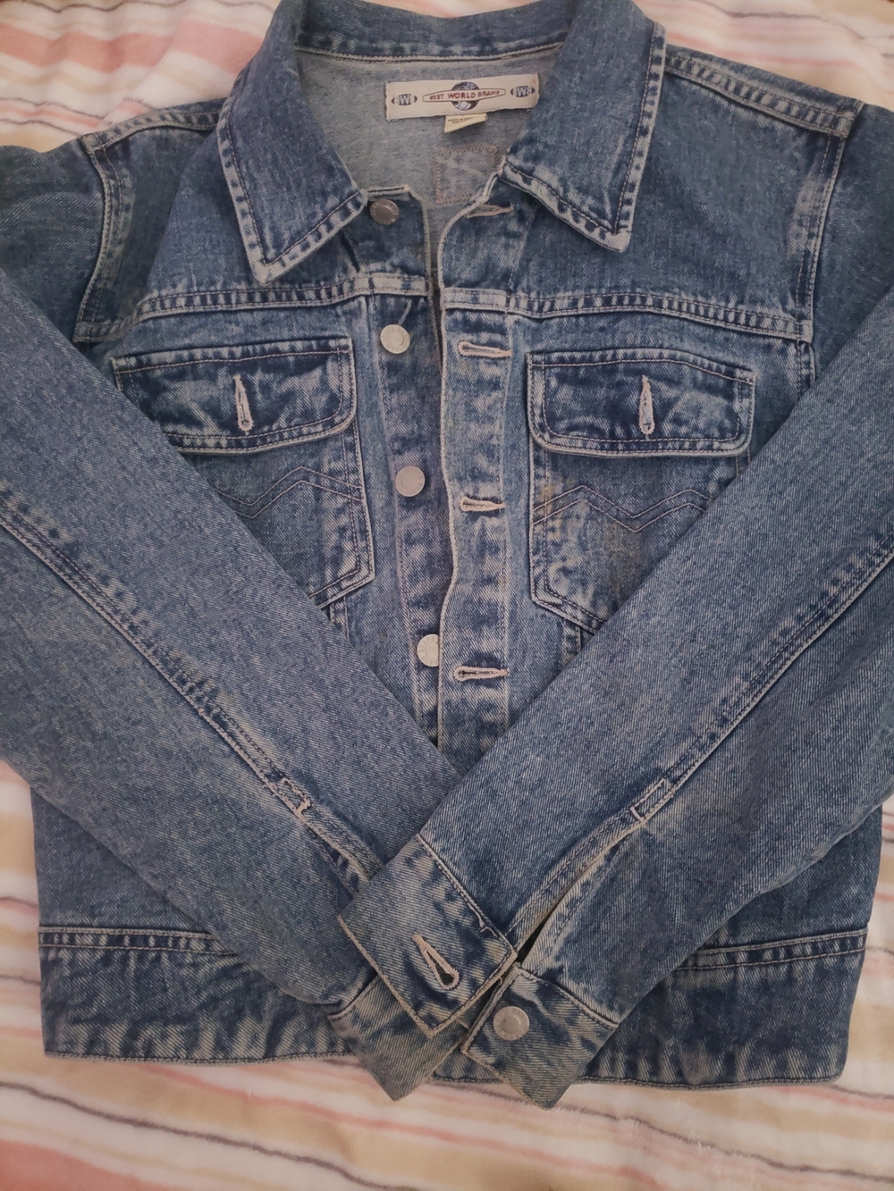 Vintage Best World Brand Denim Jacket - Size Large (Regular Wash)